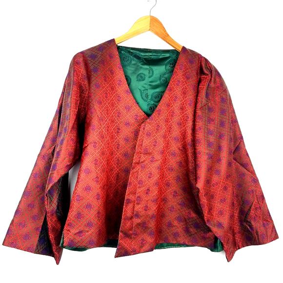 Vintage | Handmade Kimono Red Silk Jacket Reversible - Picture 1 of 12